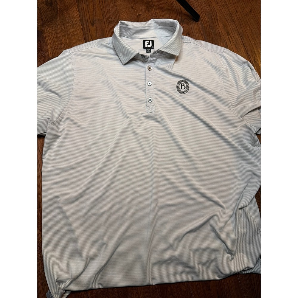 FootJoy Mens XL Grey White Striped Golf Polo Brookstone Golf Country‎ Club Shirt